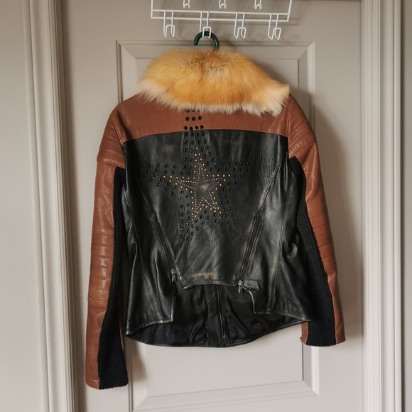 One-of-a-kind leather jacket with fur collar - Picture 9 of 15